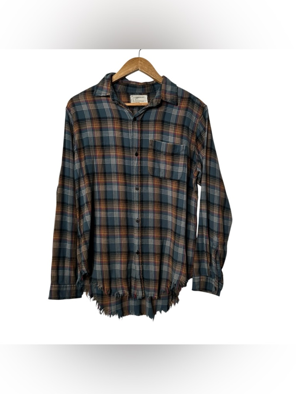 Current/Elliott Plaid Flannel with Fringe Hem